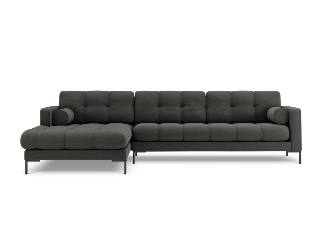 Cosmopolitan Design - Divano angolare sinistro "Bali" 5 posti in tessuto strutturato grigio scuro 