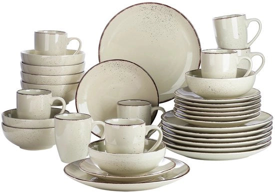 Servizi da Tavola Lussuosi - 32 Pezzi - Ceramica - Set di Piatti - Rondi - Beige - Stile Bohemian - 8 Persone - Tavolo da Pranzo - Tavolo da Dolce - Piatti - Tazze