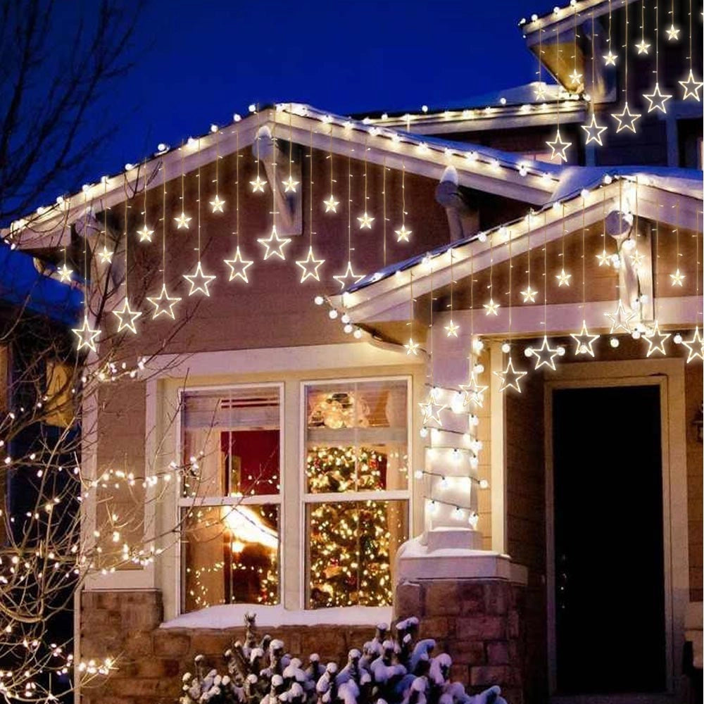 Trade Shop - Tenda Luminosa Natalizia 140led Con Stelle Bianco Caldo 2mt Esterno Prolungabile -