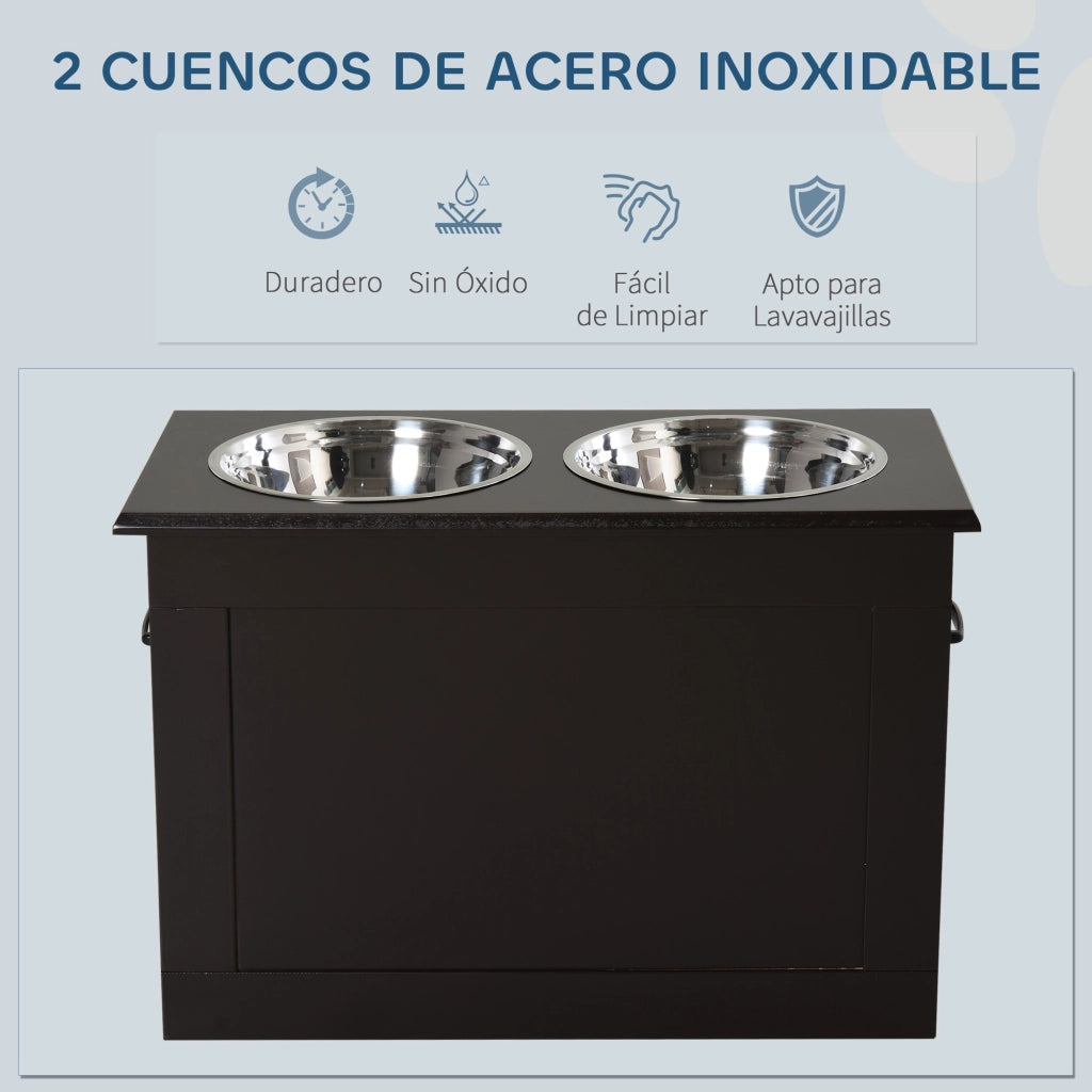 Tavolo per Cani con Alimentatore e Ripiano ¨C Zephmum ¨C Marrone 60x30x41 cm