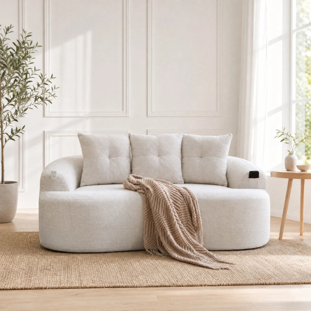 DIVANO 2 POSTI Curvo 164x92x60 cm in Chenille Beige
