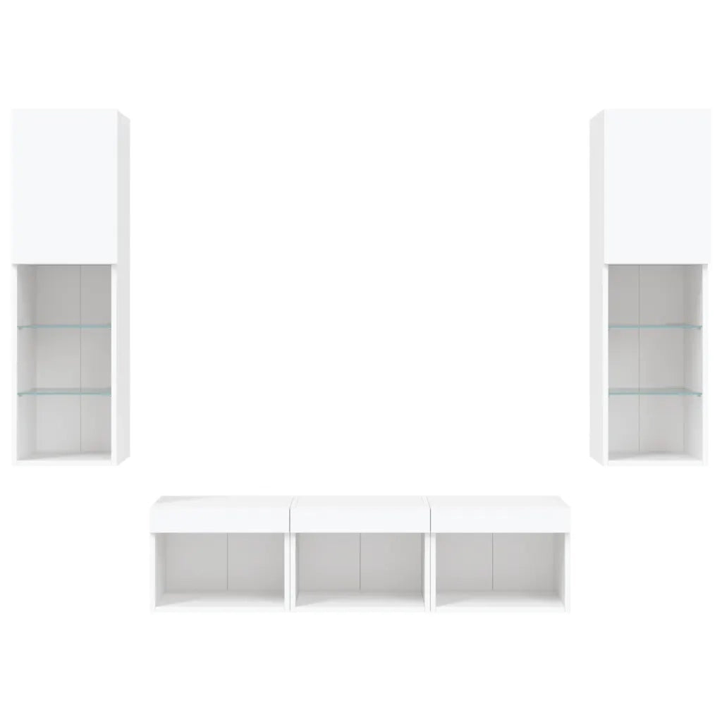 Mobili TV a Muro con LED 5pz Bianchi in Legno Multistrato 3216604