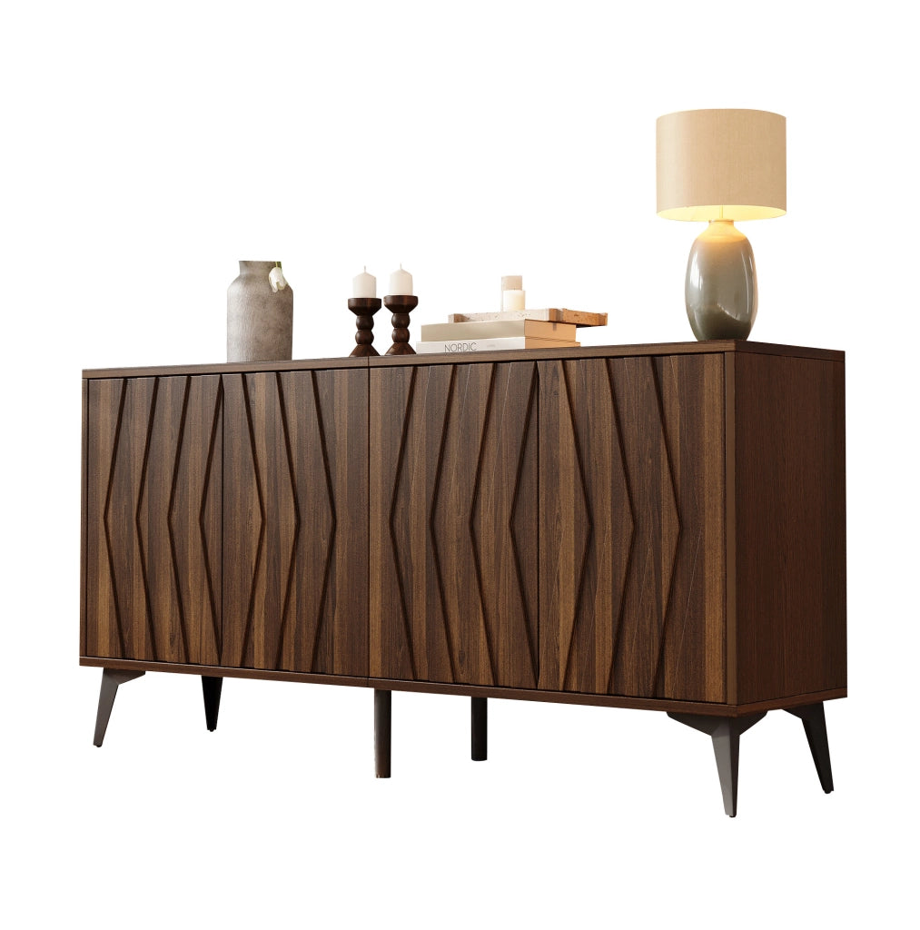 Credenza con 4 ante e ripiani regolabili 140x35x70 cm in MDF e truciolare color noce