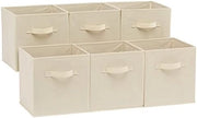 Set di 6 contenitori di stoccaggio pieghevoli con maniglie - Beige chiaro