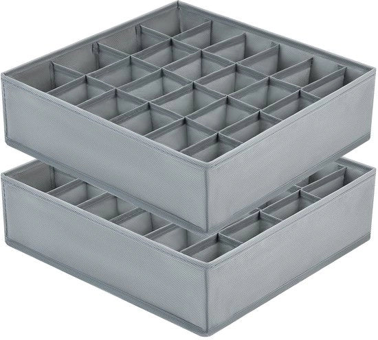 Sette 2 pezzi per contenitore di archiviazione per calze, organizzatore 24 viti da parete, contenitore pieghevole per calze, sistema di organizzazione per la cassettiera, organizzatore per la vestiarium per calze, mutande, cinture