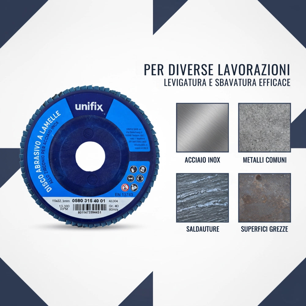 Disco lamellare abrasivo zirconio supporto nylon Ø 115 x 22 mm *** misura Ø 115 x 22 grana 120, confezione 1