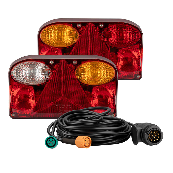 Luci posteriori per rimorchio 2 pezzi Con 5 funzioni Cavo 5 m incluso Presa 13 poli Lampade 12V