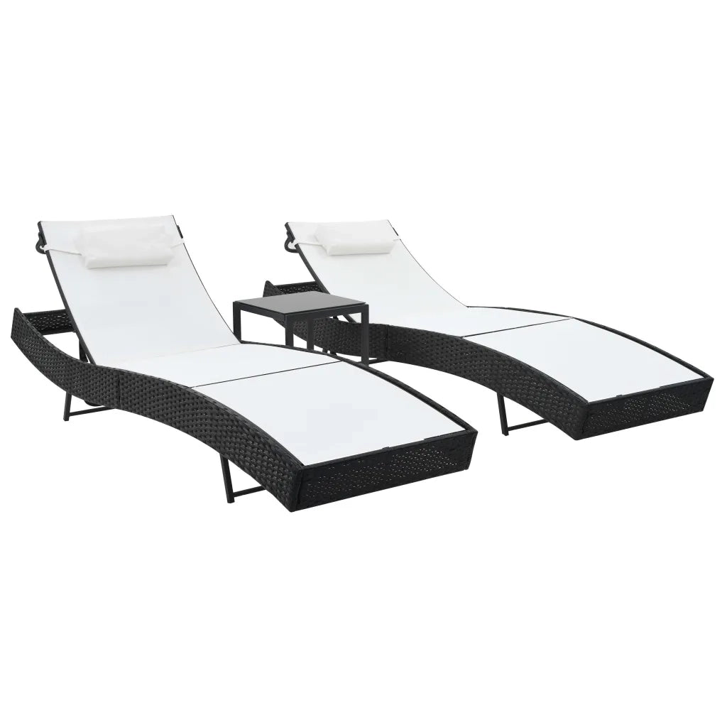 Lettini Prendisole 2 pz e Tavolo in Polyrattan e Textilene Nero cod mxl 27038