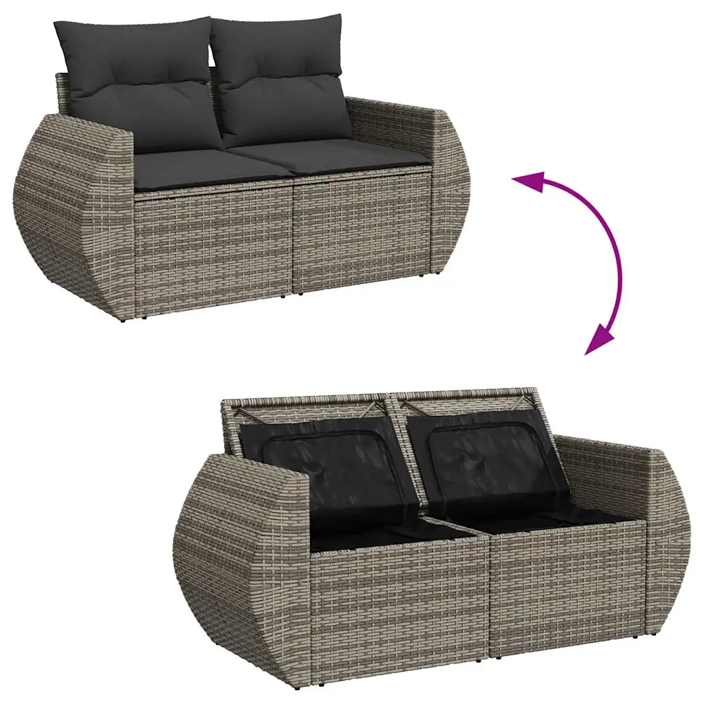 Set Divani da Giardino 7 pz con Cuscini Grigio in Polyrattan 3325596