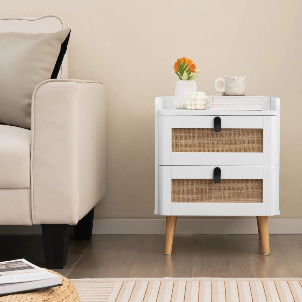 Comodino Camera da Letto con 2/3 Cassetti, Comodino Piccolo in Legno, Tavolino Lato Moderno per Soggiorno, Bianco, 45 x 40 x 57 cm (L x P x A)