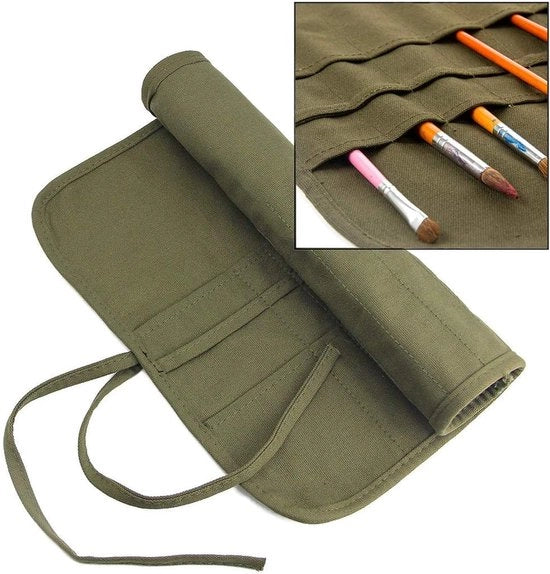 Etui a Canvas per Acquerelli - Ospita 22 Pennelli a Rollo - Contenitore per Pennelli - Portatile - Ospita Matite e Pennelli - Contenitore per Pennelli e Matite - Non include Penna