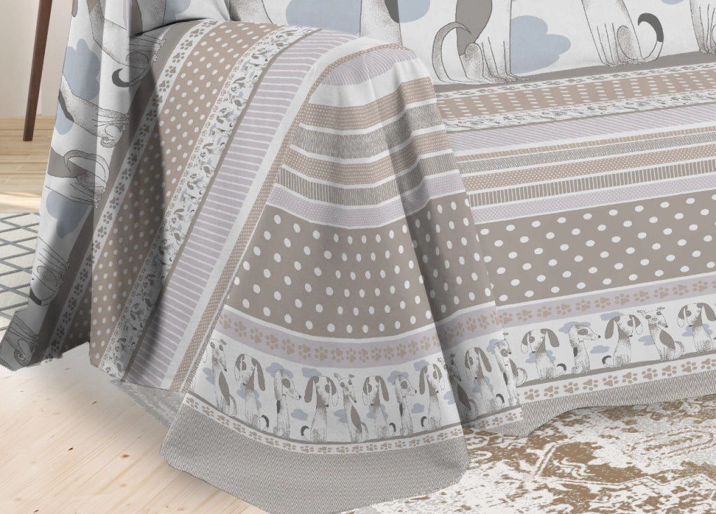 Telo Arredo Multiuso Linea Pensieri Delicati In Cotone Disegno Bau Bau - Singolo - Grigio