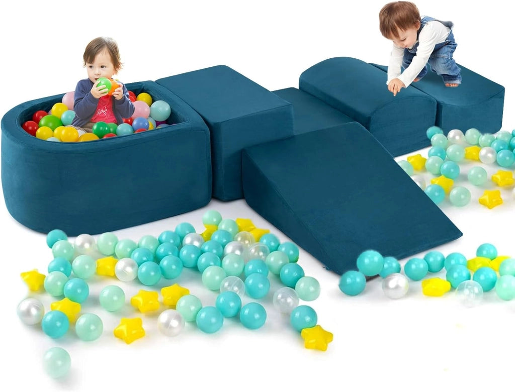 Set di 5 Pezzi Gioco in Schiuma, Blocchi con Piscina di Palline per Bambini, Coperture Lavabili con Cerniere, Blocchi Creativi per Stanza di Giocattoli, Camera da Letto (Blu)