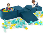 Set di 5 Pezzi Gioco in Schiuma, Blocchi con Piscina di Palline per Bambini, Coperture Lavabili con Cerniere, Blocchi Creativi per Stanza di Giocattoli, Camera da Letto (Blu)