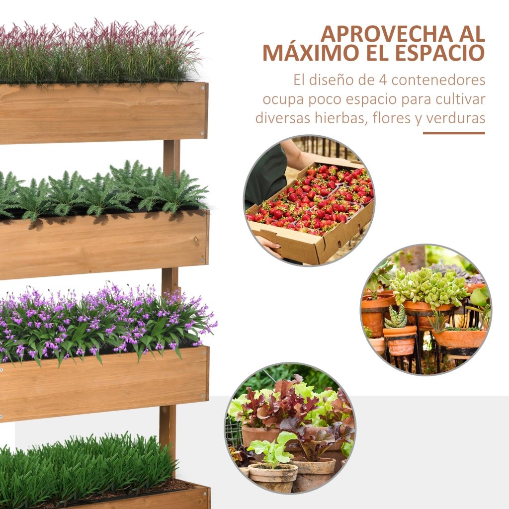 Fioriera Legno 4 Livelli Elevata Esterna con Fori Drenaggio ¨C zephmum ¨C 80x45x142 cm Arancione
