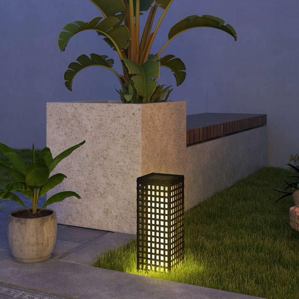 Lampada da Esterno Solare ¨C zephmum ¨C Rattan, Acciaio, 15.5x15.5x46 cm, Nero