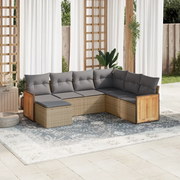 Set Divani da Giardino 7 pz con Cuscini Beige in Polyrattan