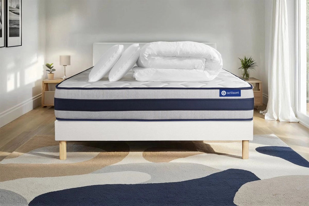 Pacchetto letto completo - Materasso 200x200cm + Box spring con doghe (kit) + 2 cuscini + Piumino - Actilatex Ergo