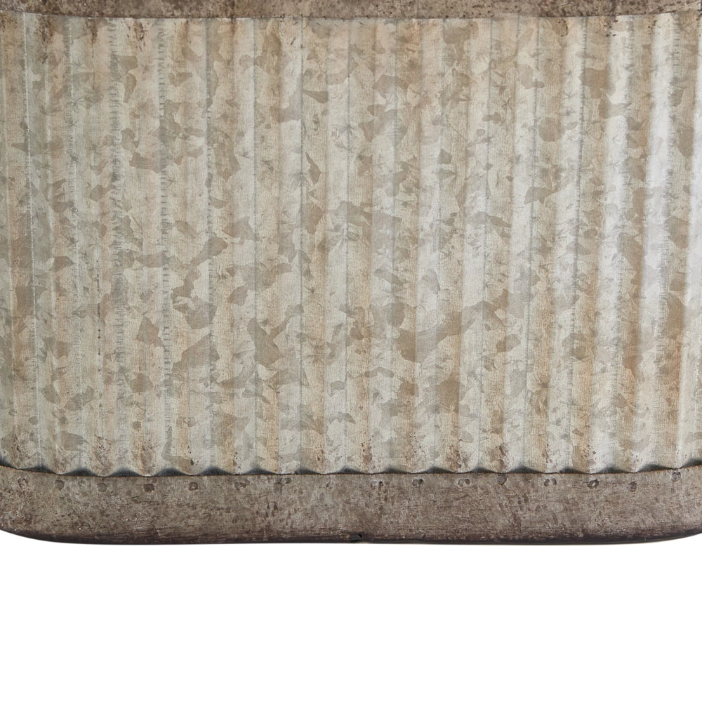 Set di 2 vasi per piante Grigio Effetto Distressed Ferro Manici in legno per interni e per esterni con plastica Stile Industriale