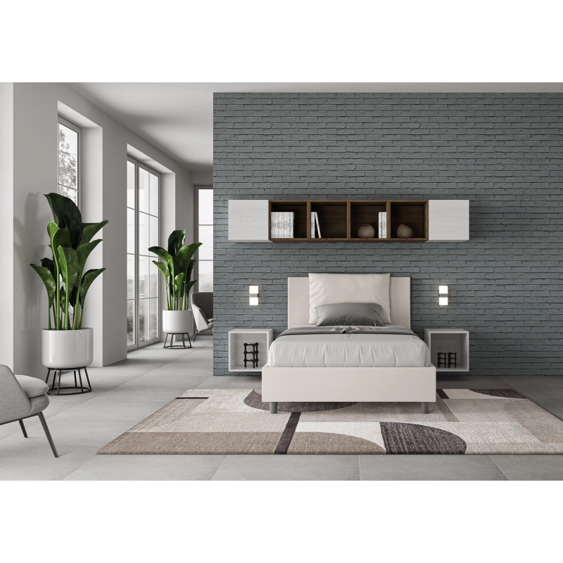 Letto imbottito 1 piazza e mezza 120x200 cm Antea - Bianco,Similpelle,Con rete