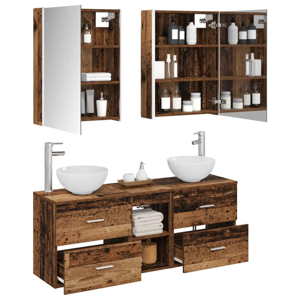 Set di Armadi da Bagno 5 pcs Legno antico 53 x 15,5 x 70 cm 3406693