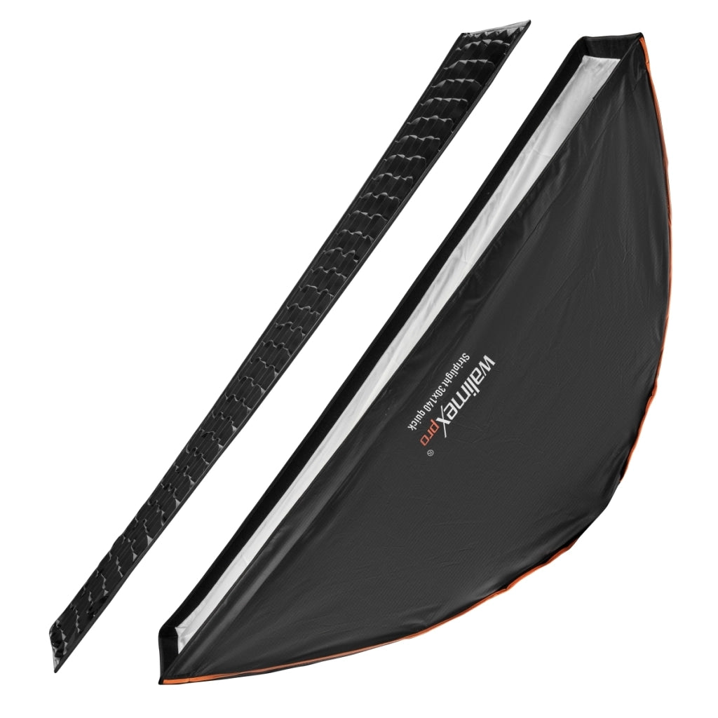 Studio Line Striplight SB QA per Aurora/Bowens/ - Softbox, superficie 30x140cm, profondità 49,5cm, pieghevole, con griglia, diffusore interno ed esterno, speedring