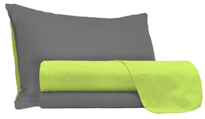 Set Lenzuola Matrimoniale Sopra Sotto e Federein Cotone Verde Acido/Fumo