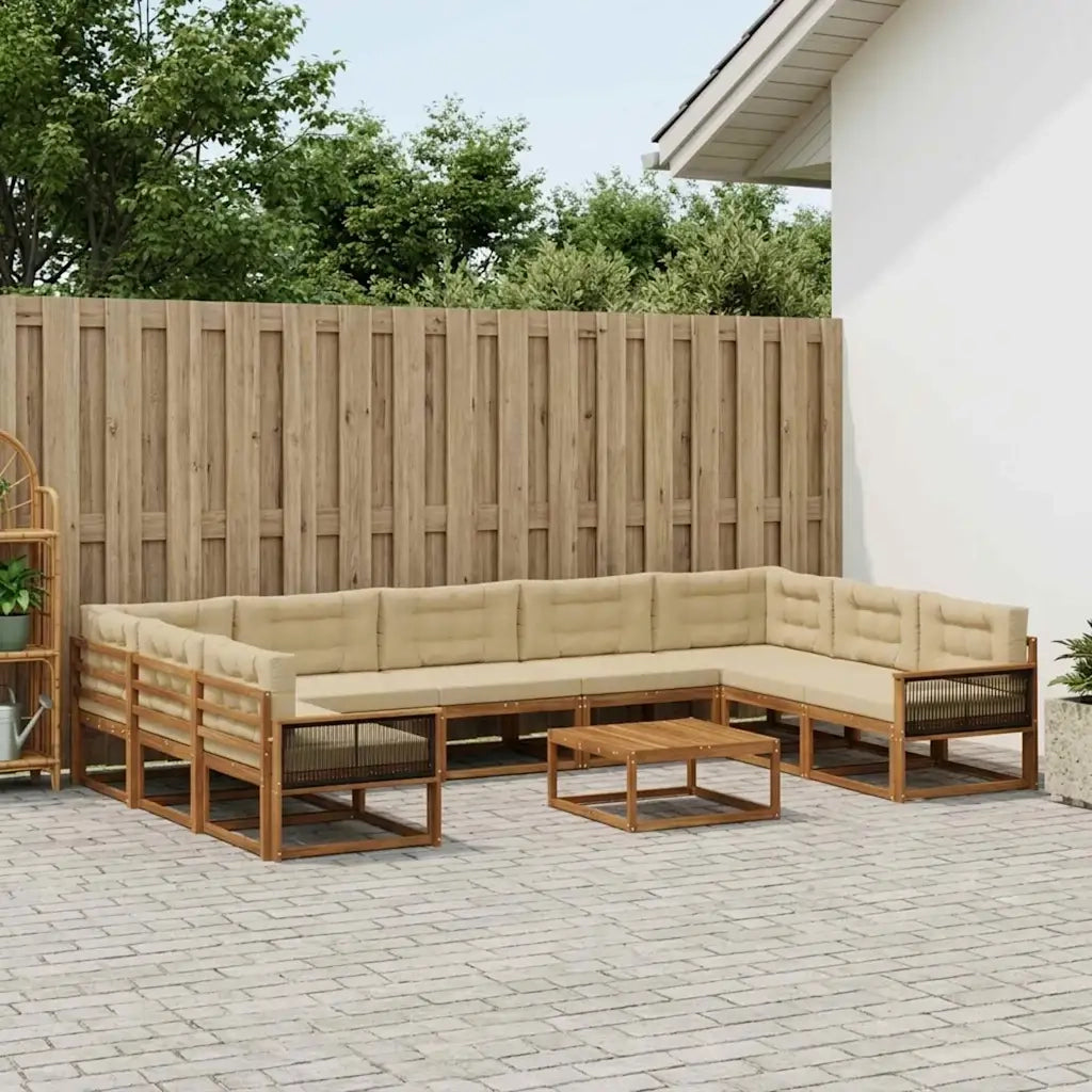 Set di divani da esterno con cuscino 10 pcs Naturale e Beige 3382906