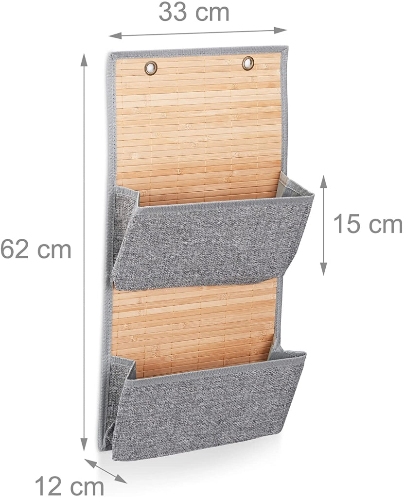 Mobiletto portaoggetti da parete e porta accessori da bagno in bambù e grigio 13_0001731