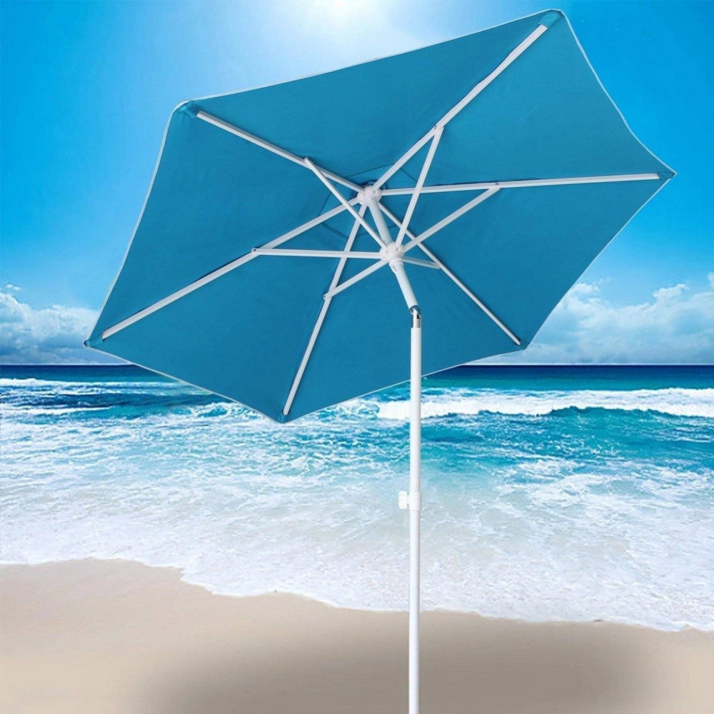 Trade Shop - Ombrellone Mare Spiaggia Giardino Acciaio Inox Grande 210cm Azzurro Con Custodia -
