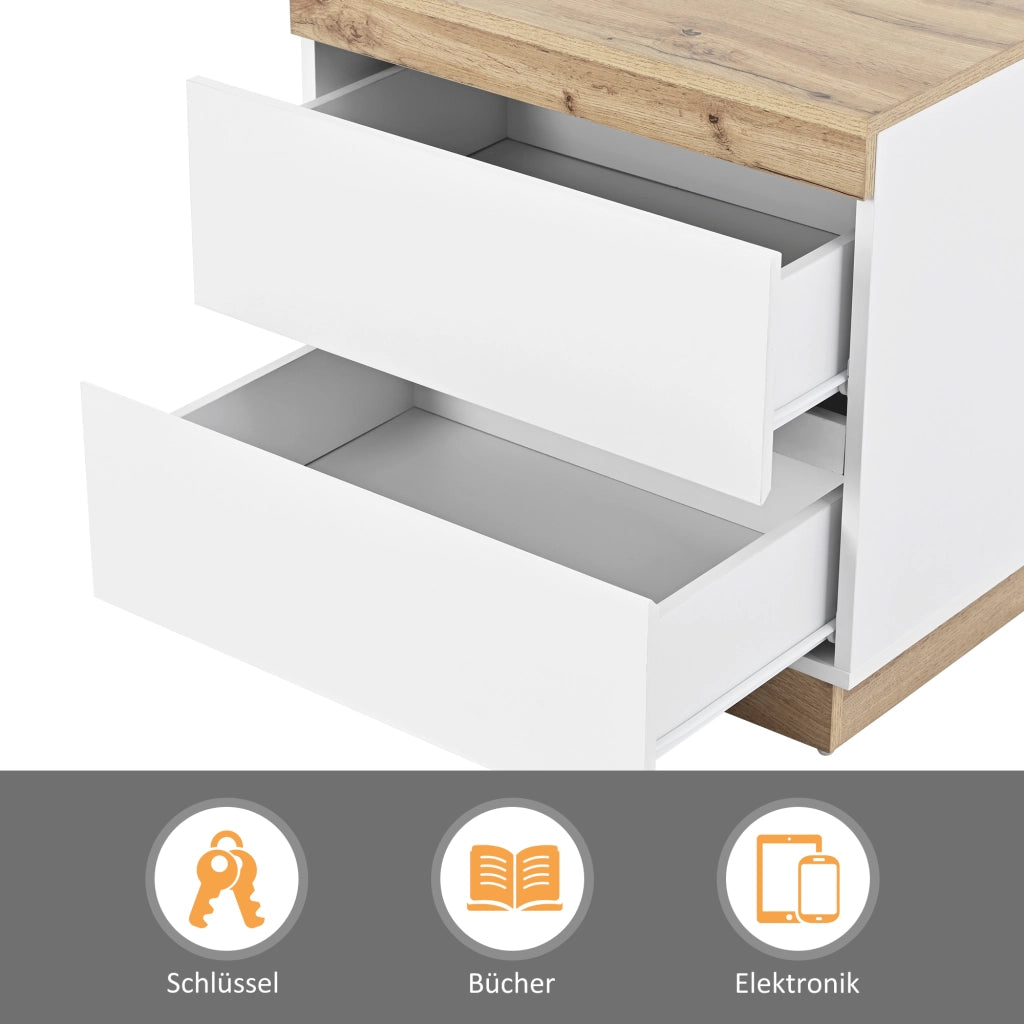 COMODINO classico con 2 cassetti bianco e rovere