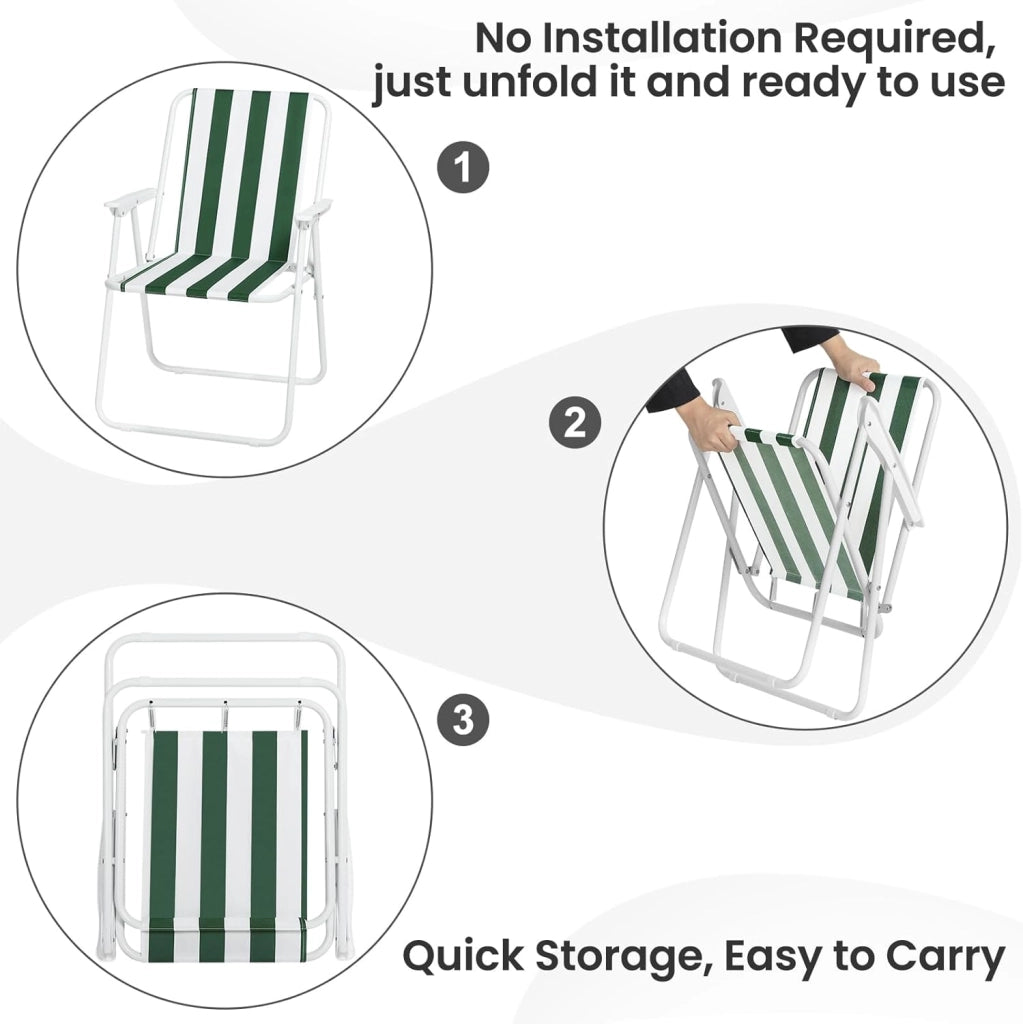 Set di 4 Sedia Pieghevole Portibile, Sedia da Campeggio/Pesca in Oxford, con Braccioli, per Spiaggia, Picnic, Terrazza, Giardino, Bianco+Verde