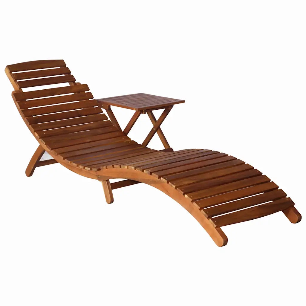 Lettino Prendisole con Tavolino Legno Massello Acacia Marrone 46653