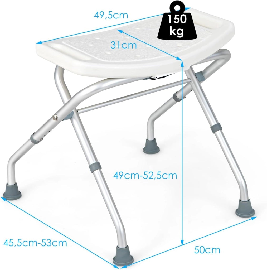 Sgabello per Doccia, Sedia per Doccia Regolabile in Altezza a 3 Livelli con Maniglie, Leggero, per Anziani e Persone a MobilitÃ  Ridotta, 53x50x52,5 cm, Portata 150 KG