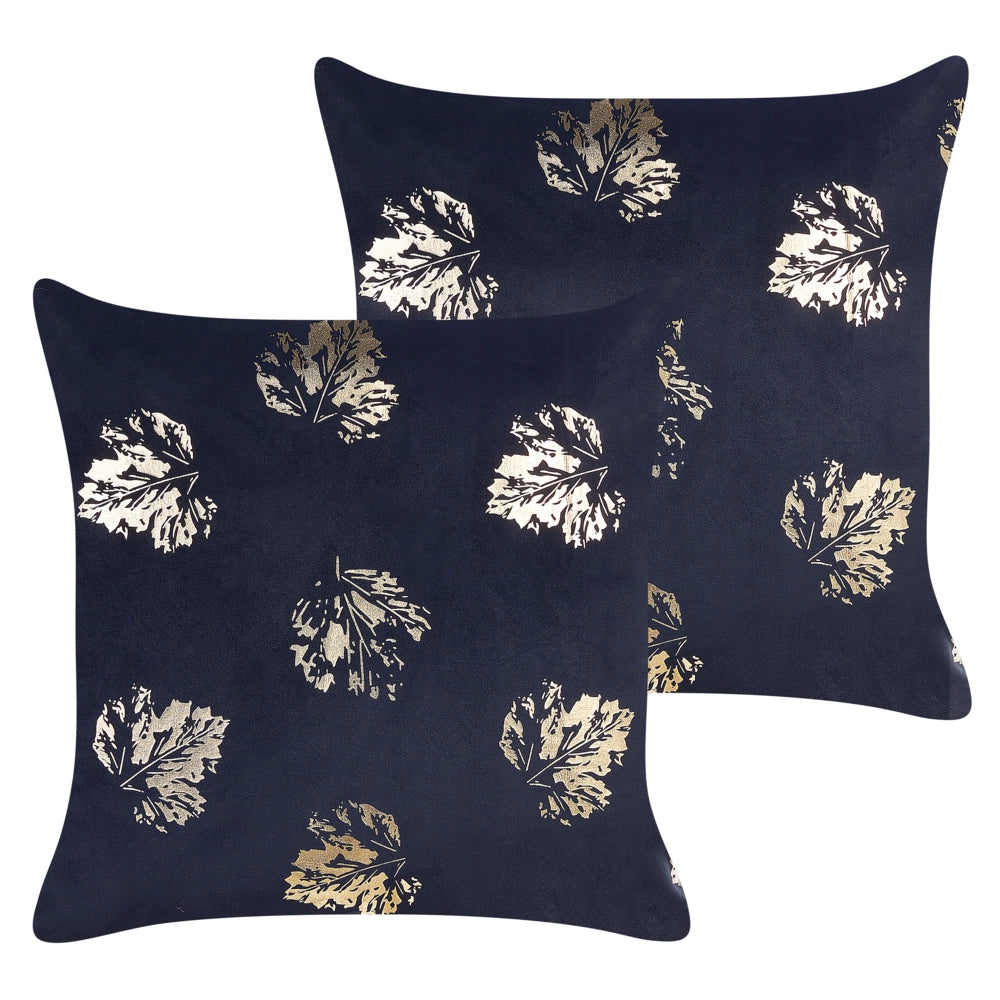 Set di 2 cuscini decorativi in velluto nero con motivo a foglie 45 x 45 cm Stampa in lamina d'oro Accessori decorativi