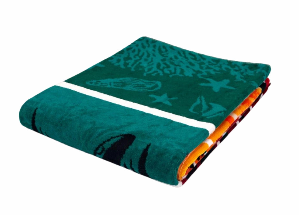 Telo Mare Jacquard Spugna Asciugamano Spiaggia Disegno Dolphin Jump - Telo Mare - Rosso