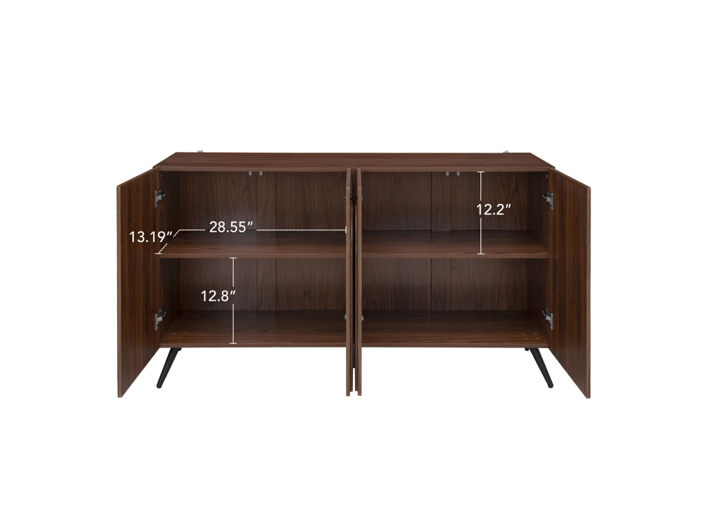 Credenza Mid-Century ¨C MINIMAL ¨C Legno Noce con Ante ad Arco, Ripiani, Gambe Metallo Dorato