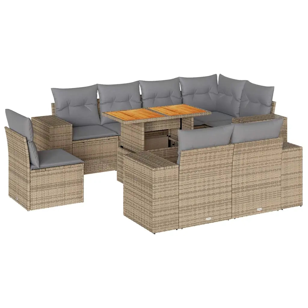 Set Divano da Giardino 9 pz con Cuscini Beige in Polyrattan 3327391