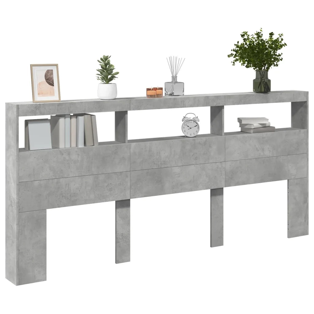 Testiera con Contenitore a LED Grigio Cemento 220x17x102 cm