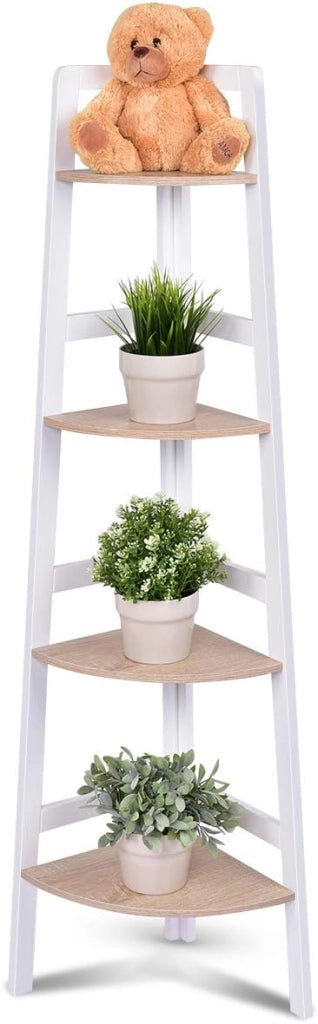 Mobile ad Angolo, Scaffale Angolare a Ripiani in MDF Ecologico per Soggiorno Bagno Studio, Bianco (4 Ripiani)