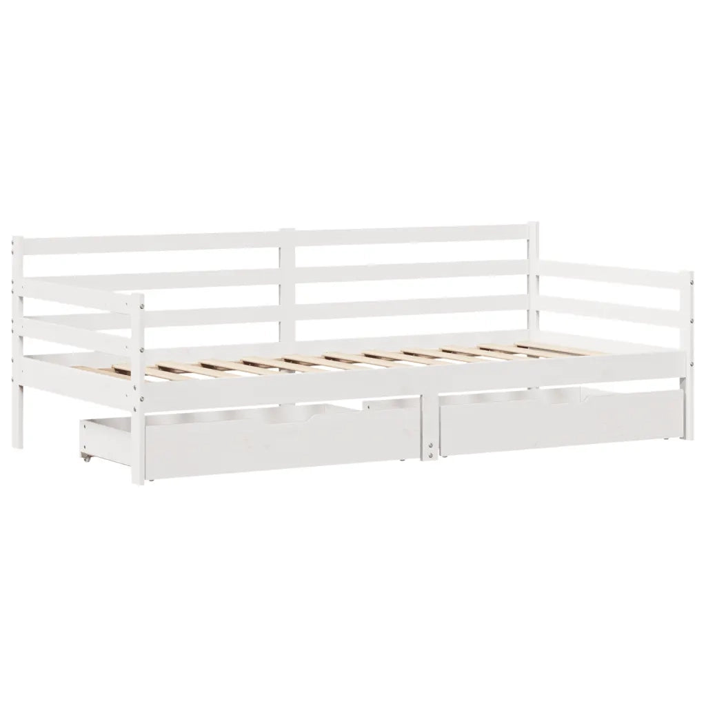 Dormeuse con Cassetti Bianco 90x200 cm Legno Massello di Pino