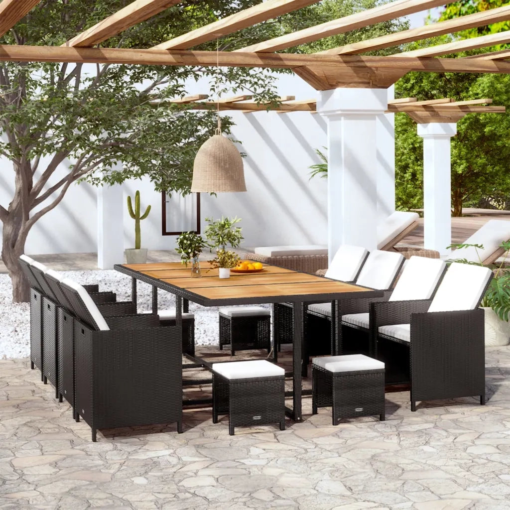 Set da Pranzo da Giardino 13 pz Polyrattan e Legno Acacia Nero 42532