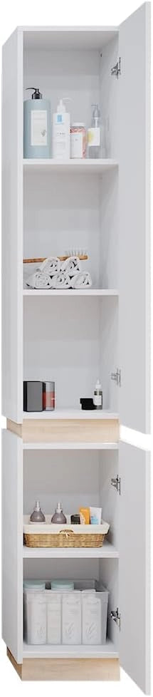 Armadio per il bagno Gloria, Bianco, 33 x 197.5 cm con 2 porte, con apertura per sifone e compatibile con la serie Gloria