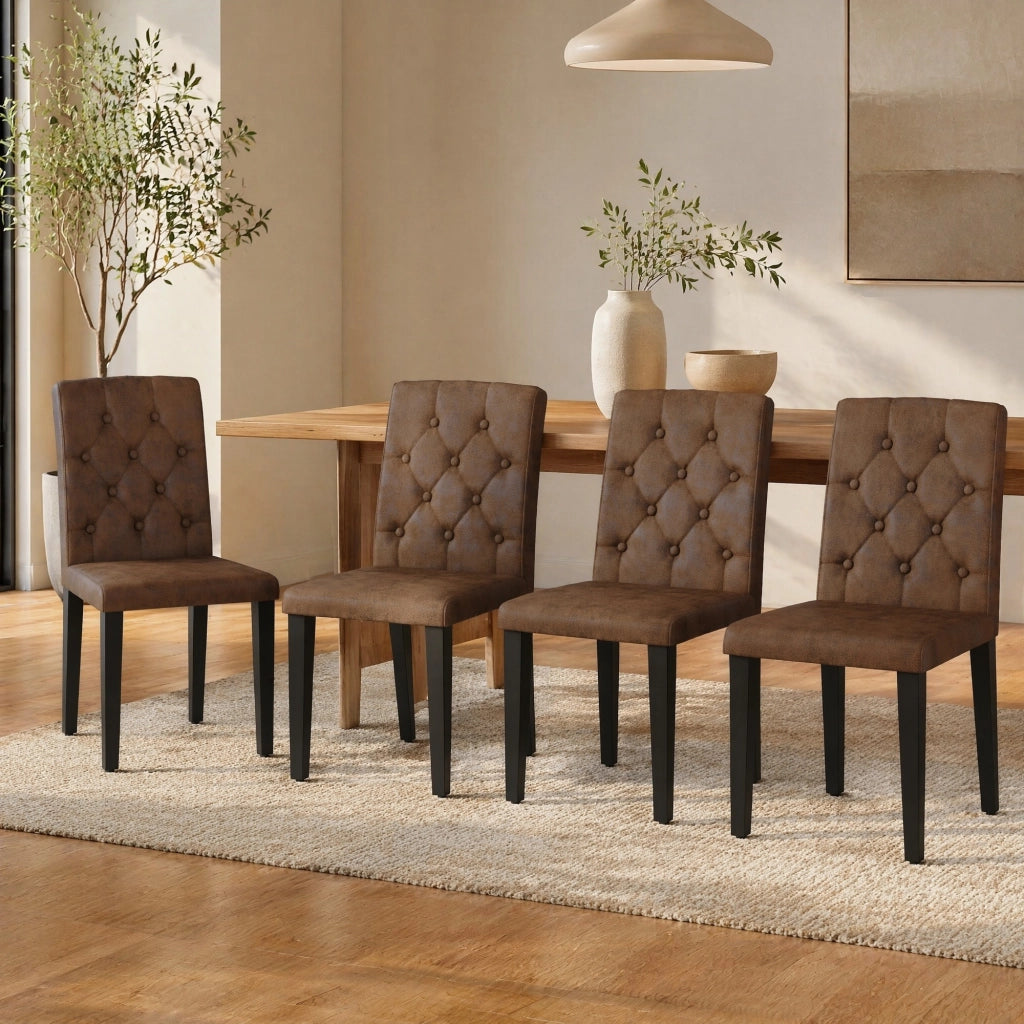 SEDIA DA PRANZO Set da 4 pezzi 89 cm Marrone e Nero in Tessuto e Metallo