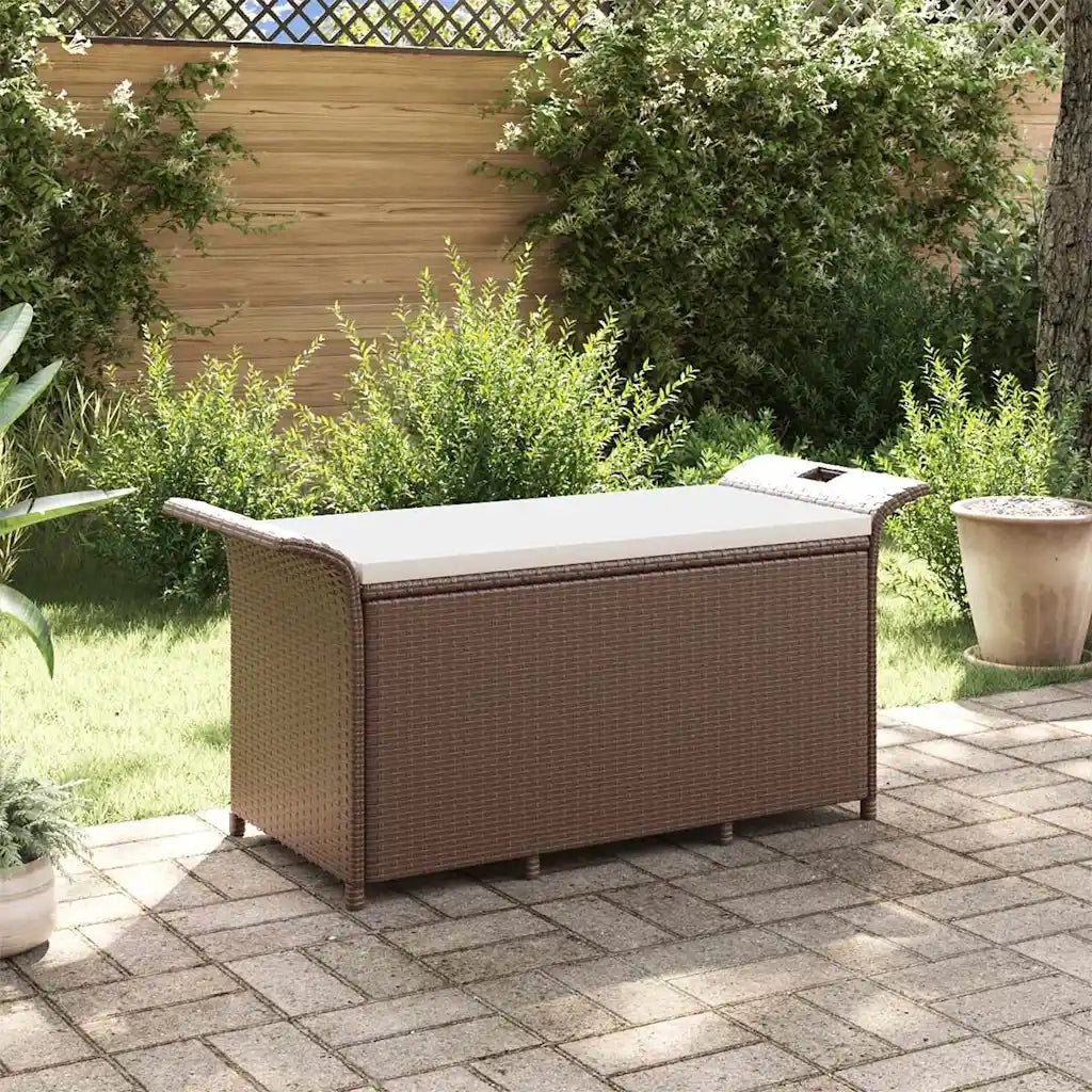 Panchina da Giardino | Panca da Giardino con Cuscino Marrone 116x46x57cm in Polyrattan