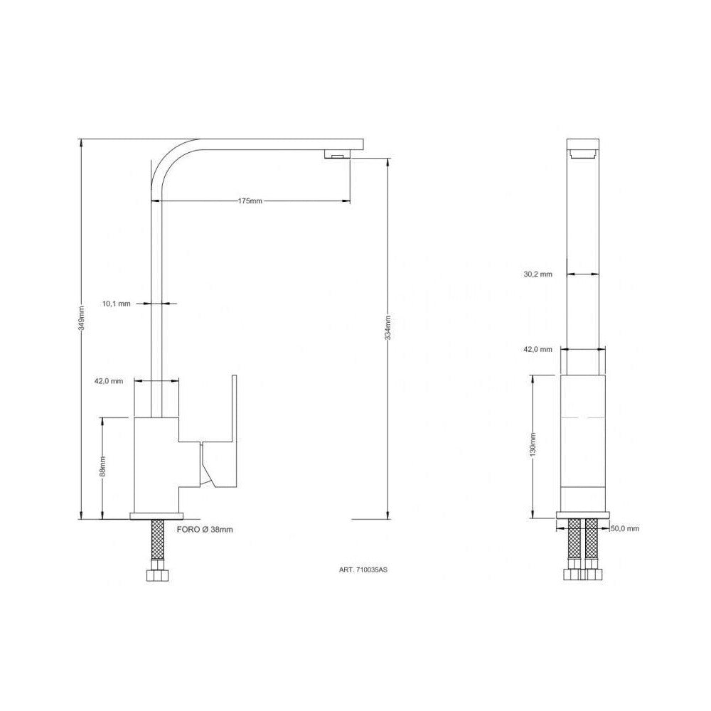 Trade Shop - Rubinetto Monocomando Lavello Cucina Tubo Canna Alta Lunga Quadrata Sail Cube -