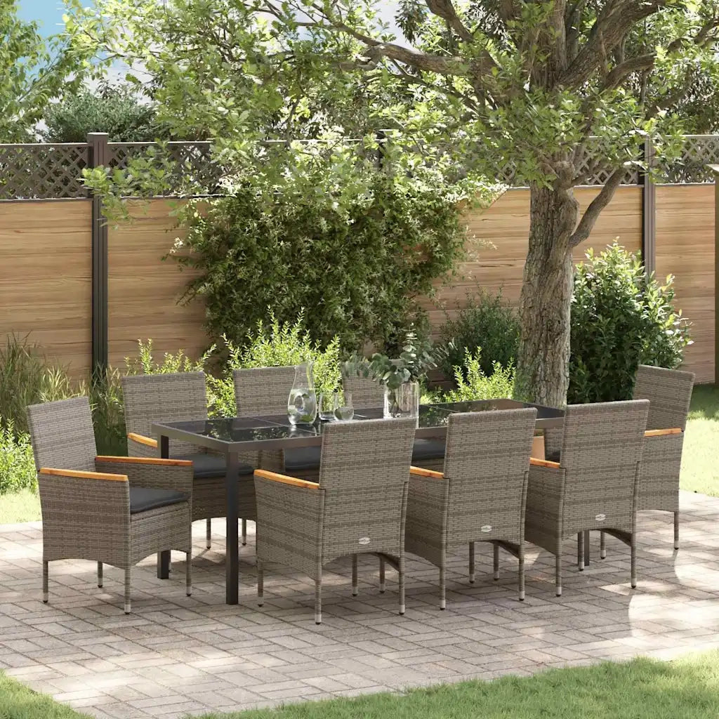 Set da Pranzo per Giardino con cuscino 9 pcs Grigio polyrattan 3379855