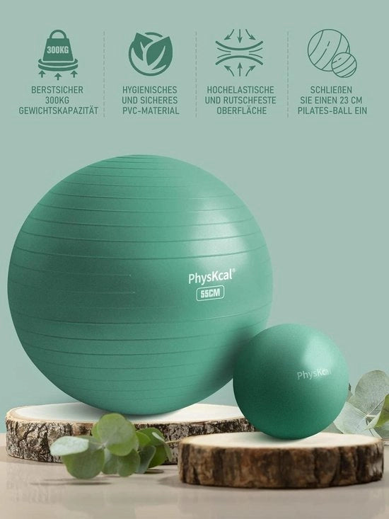 Pallastudio da ginnastica da 55 cm verde e pallastudio da Pilates da 23 cm set anti-esplosione con superficie antiscivolo per uso domestico, palestra e ufficio.