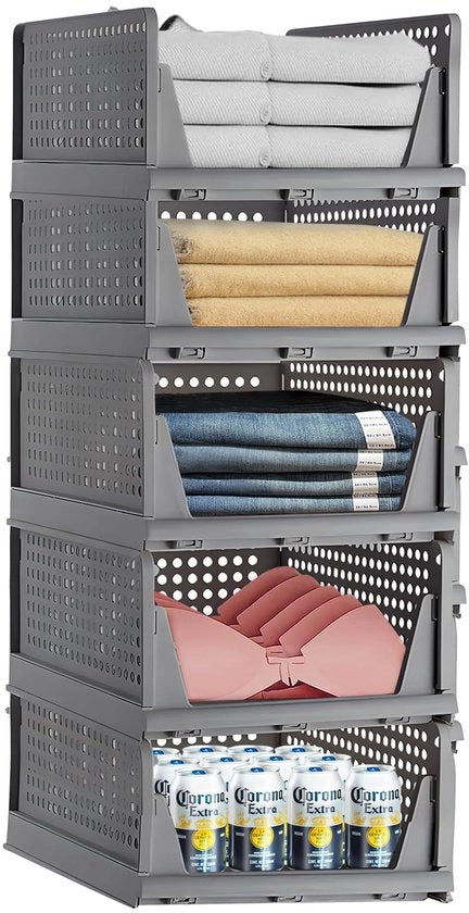 Set di 5 armadi a muro pieghevoli e stivabili per la conservazione di abbigliamento da camera da letto, organizzatore per cassetti in plastica (grigio) (stile 4)