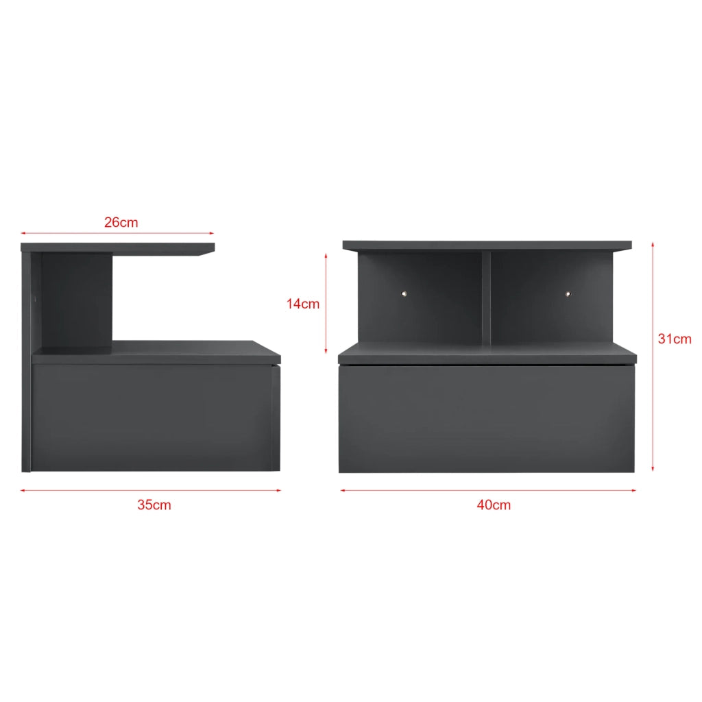 Comodino/Comodino/Mobiletto da parete con cassetto/Contenitore 40 cm Grigio scuro 03_0000828